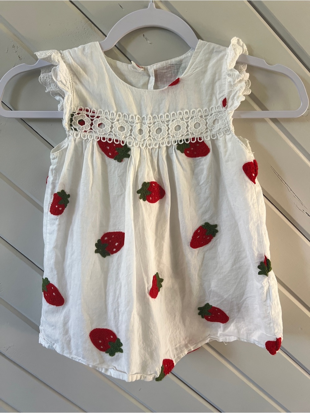 White Strawberry Embroidered Girls' 3T Dress
